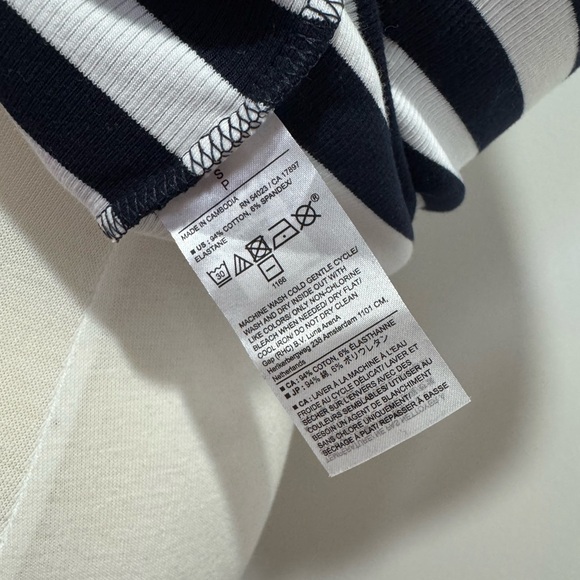 Banana Republic Off-Shoulder Cotton Ribbed Nautical Striped Top Navy White Sz S - Picture 8 of 13